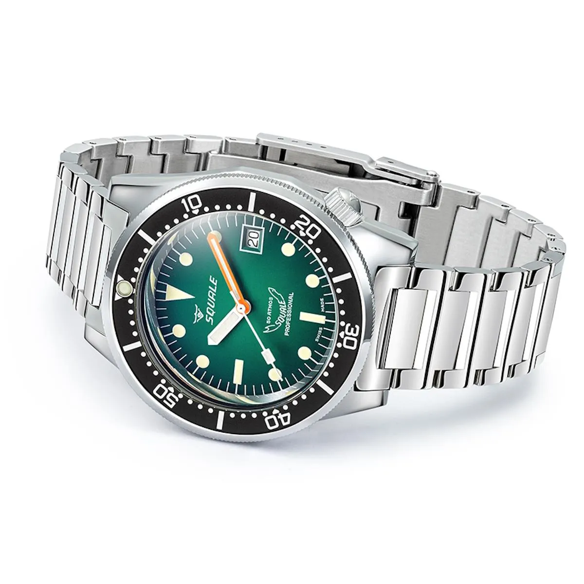 Squale 1521 Polished Steel Case - Green Fume Dial on Bracelet