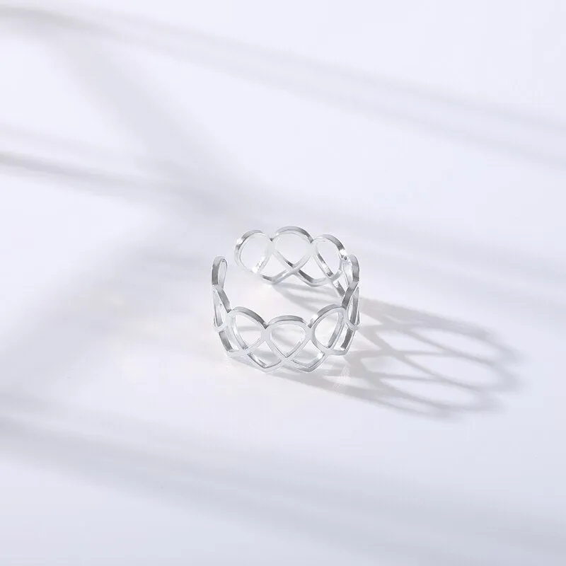 Stainless Steel Adjustable Hollow Heart Open Ring
