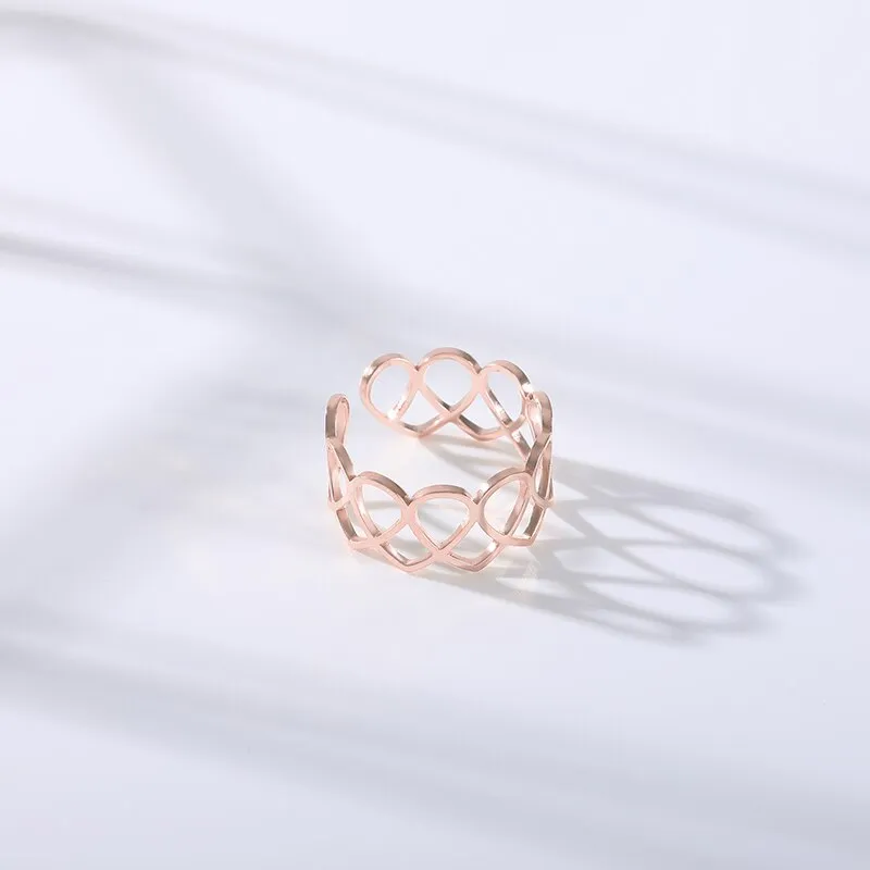 Stainless Steel Adjustable Hollow Heart Open Ring