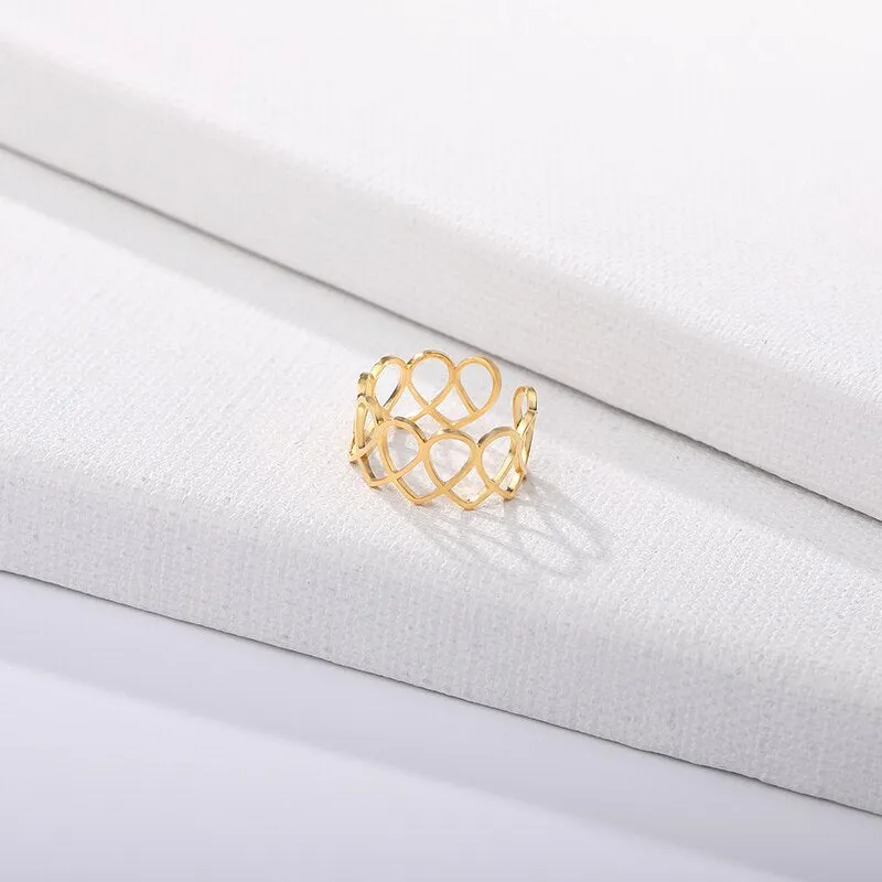 Stainless Steel Adjustable Hollow Heart Open Ring