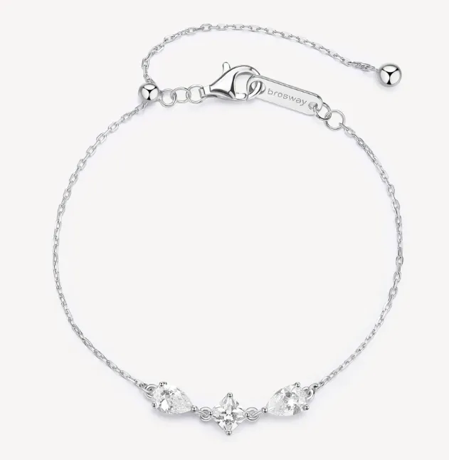 Sterling Silver Bracelet with Clear Square and Pear CZ by Brosway