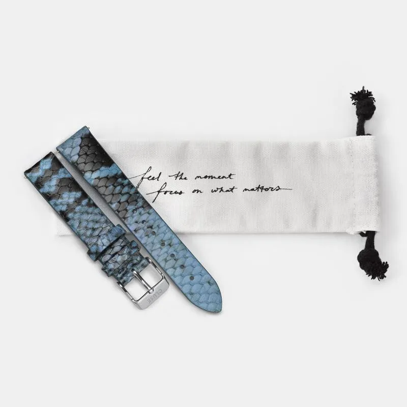 Strap 18 mm Leather Blue Python, Silver Colour