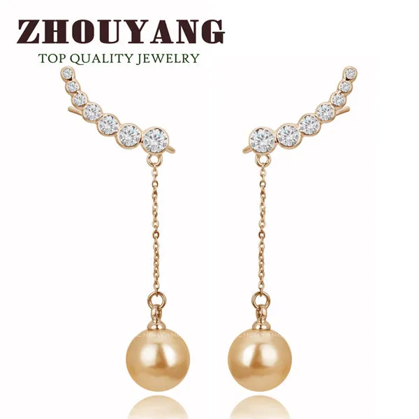 Top Quality 7pcs Cubic Zirconias Drop Imitation Pearl Rose Gold Color Ear Hook Earrings JewelryZYE459 ZYE460 ZYE478