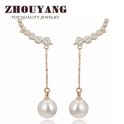 Top Quality 7pcs Cubic Zirconias Drop Imitation Pearl Rose Gold Color Ear Hook Earrings JewelryZYE459 ZYE460 ZYE478