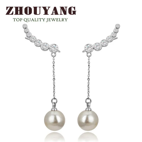 Top Quality 7pcs Cubic Zirconias Drop Imitation Pearl Rose Gold Color Ear Hook Earrings JewelryZYE459 ZYE460 ZYE478