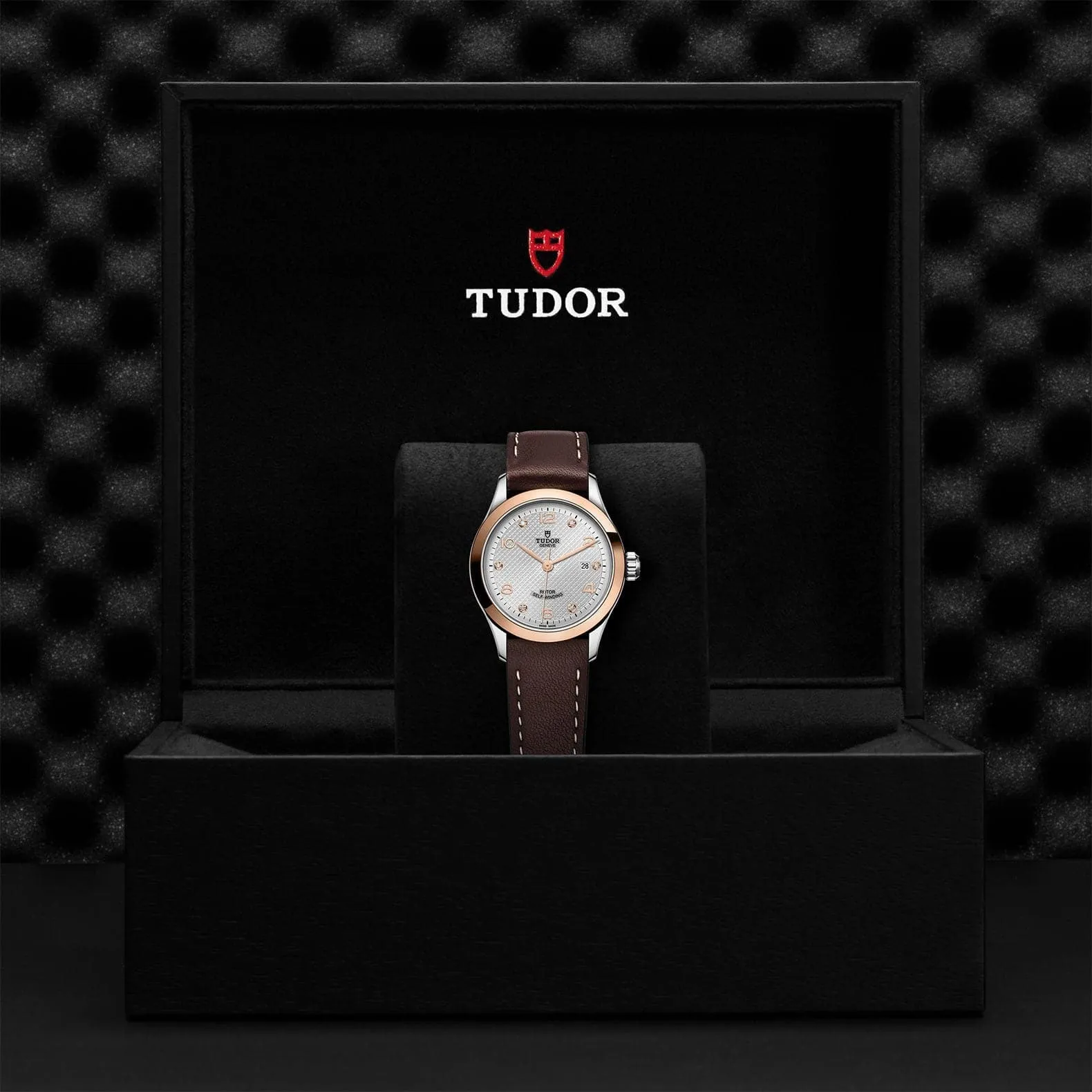 TUDOR 1926 28mm Steel Gold Diamond Leather Watch - M91351-0006