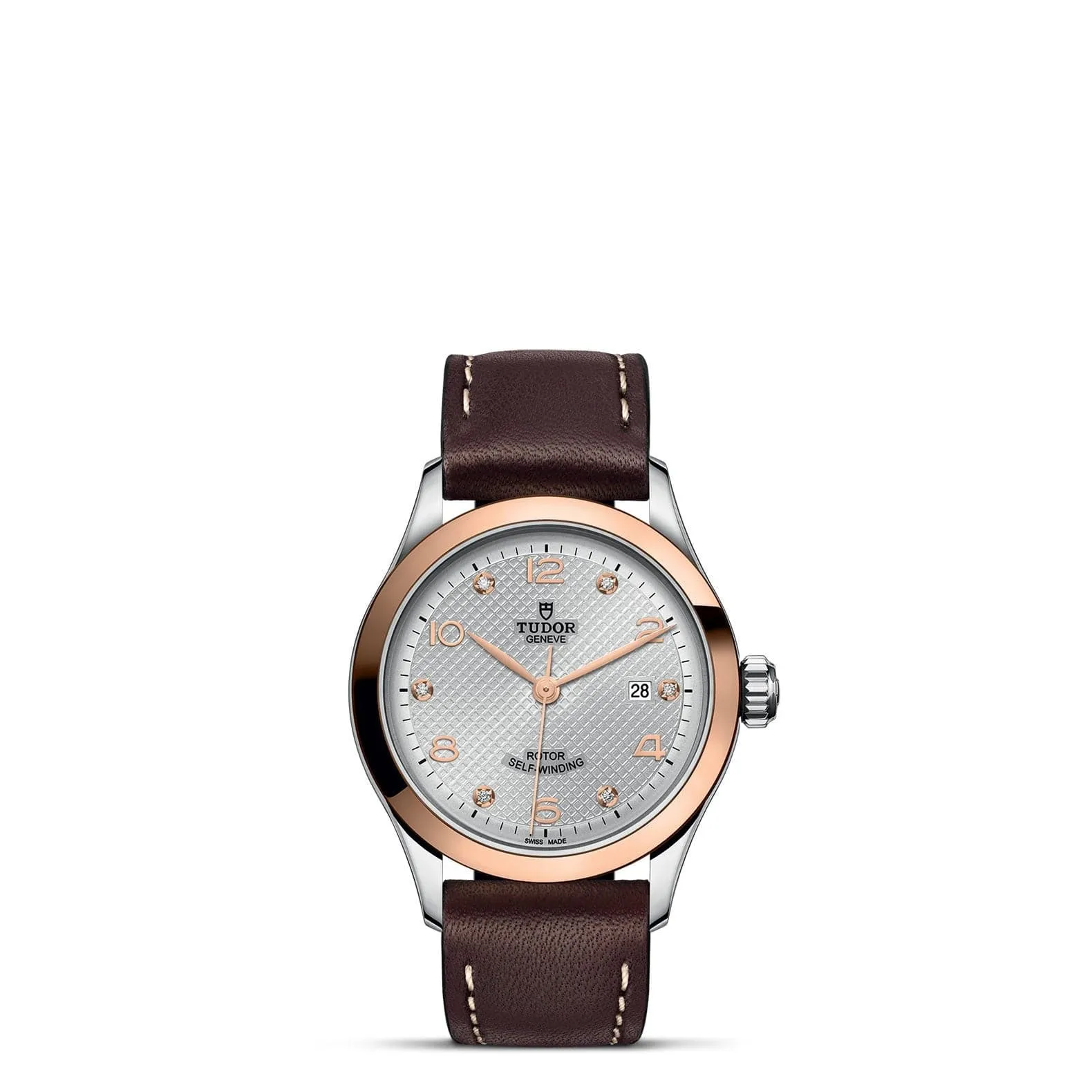 TUDOR 1926 28mm Steel Gold Diamond Leather Watch - M91351-0006