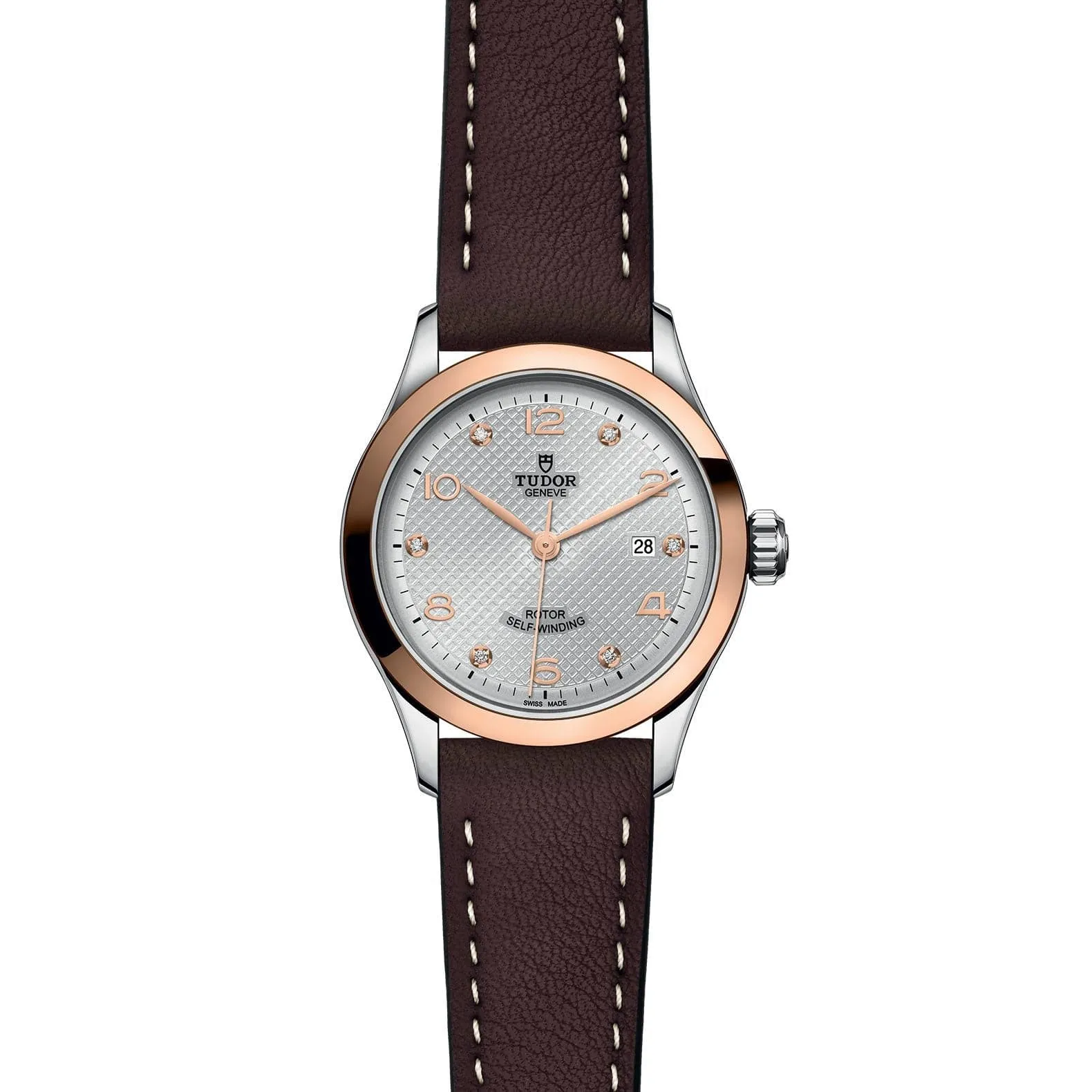 TUDOR 1926 28mm Steel Gold Diamond Leather Watch - M91351-0006