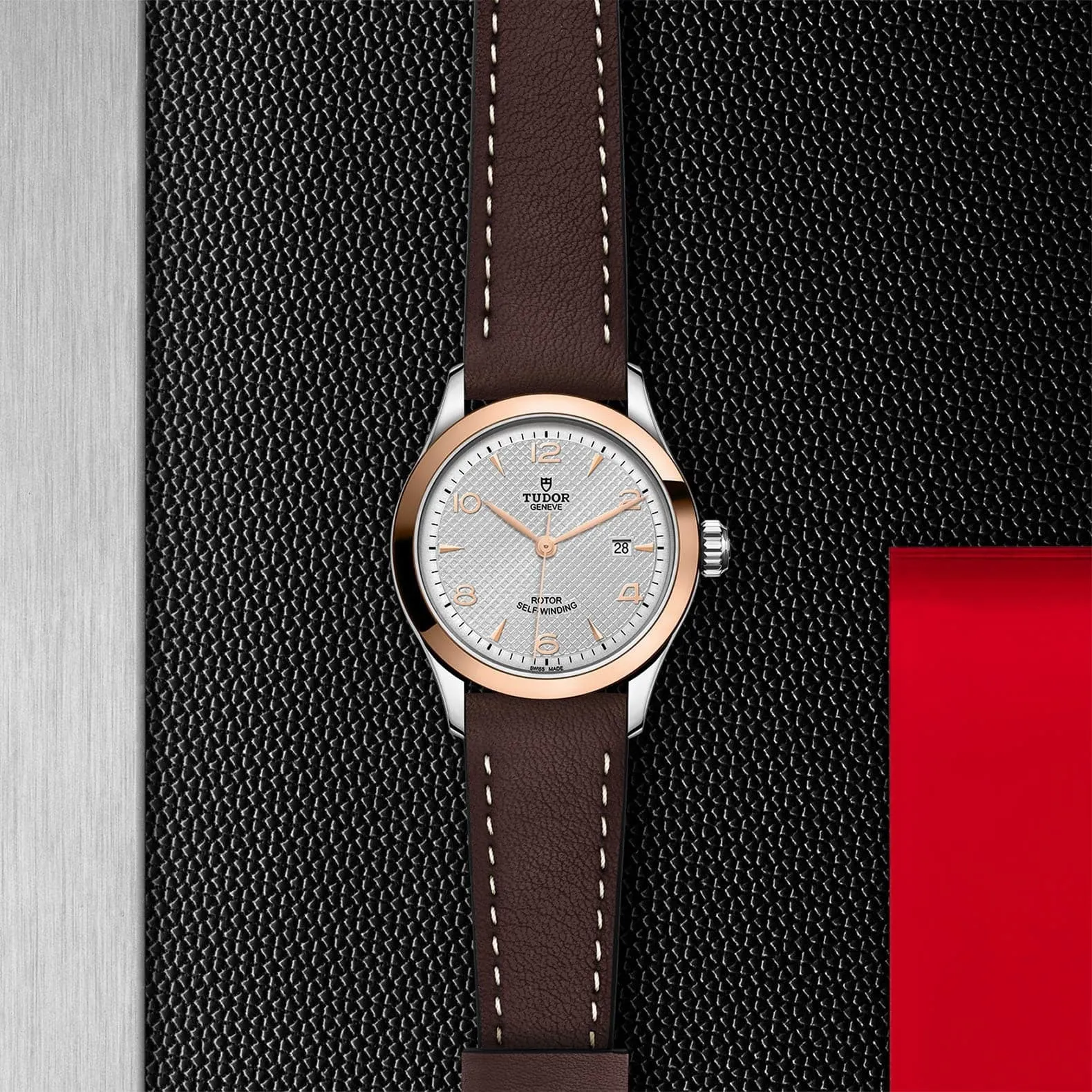 TUDOR 1926 28mm Steel Gold Gray Dial Leather Watch - M91351-0005