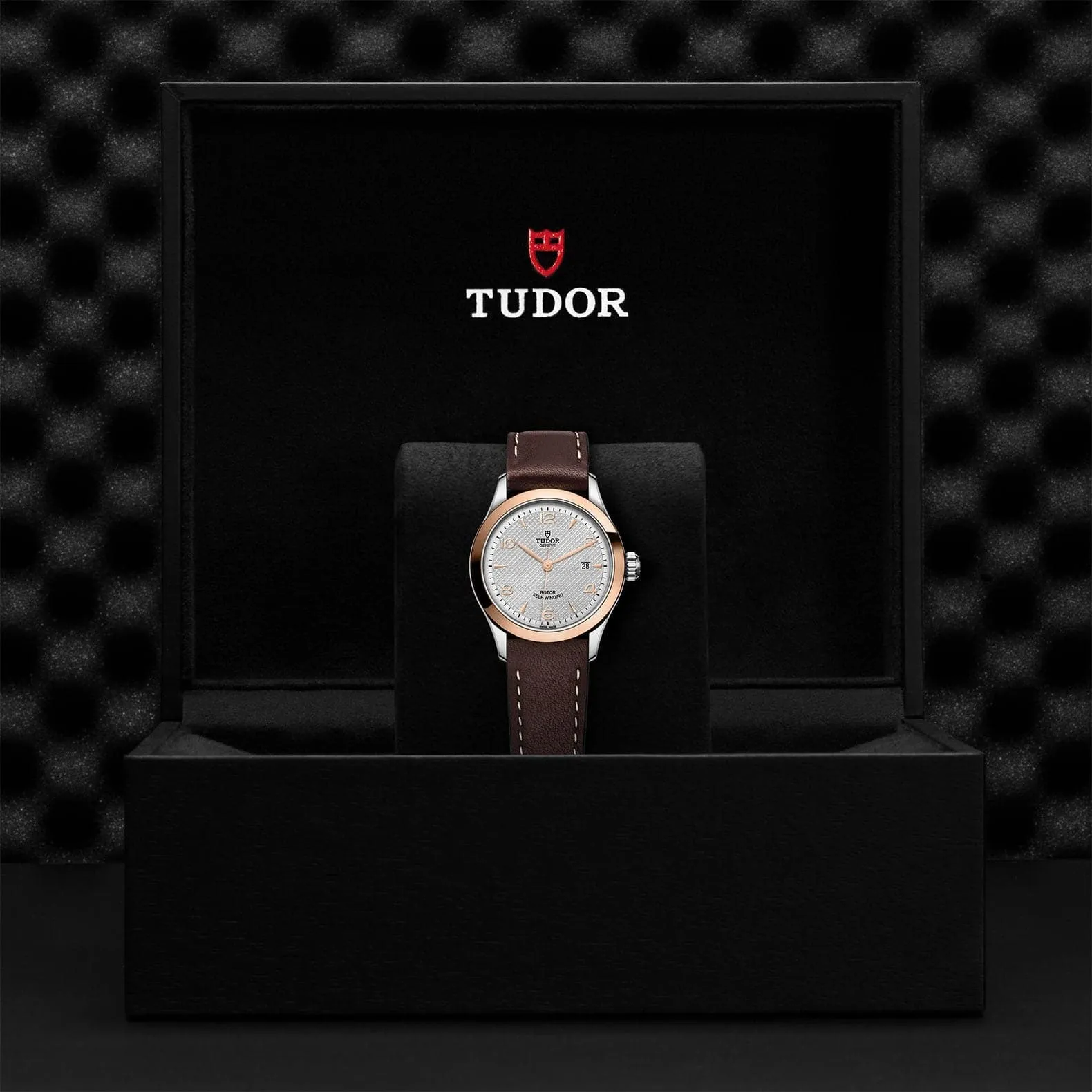 TUDOR 1926 28mm Steel Gold Gray Dial Leather Watch - M91351-0005
