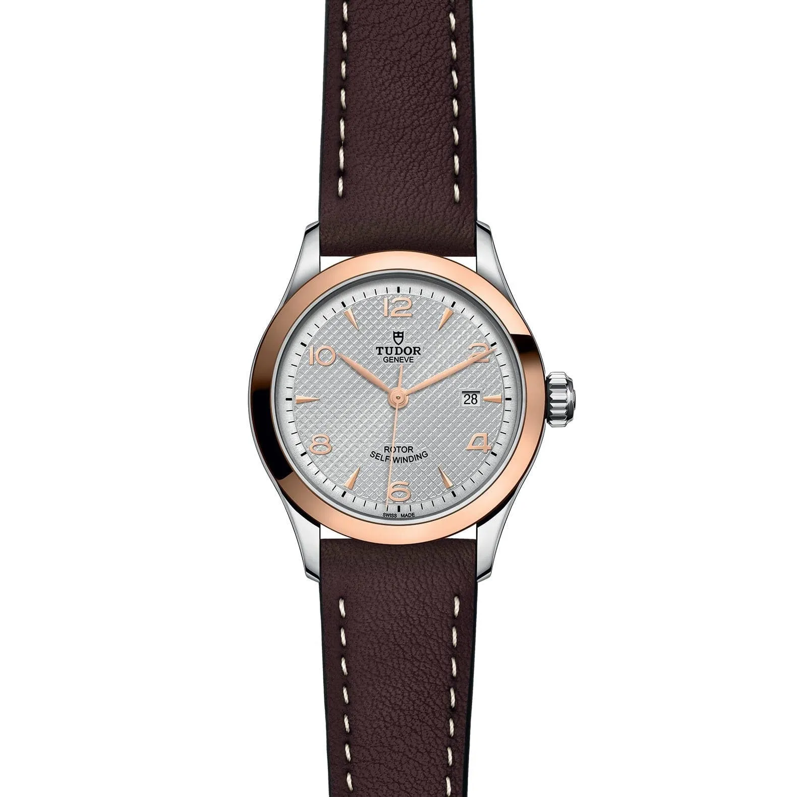 TUDOR 1926 28mm Steel Gold Gray Dial Leather Watch - M91351-0005