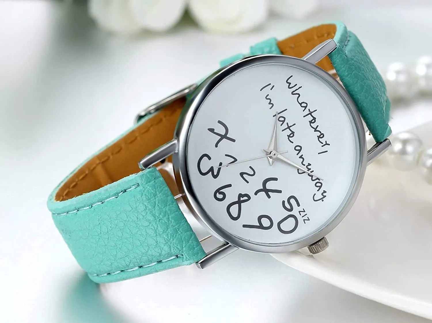 Unisex Female Women Ladies Girls Whatever, I'm Late Anyway Love Gift Leather Strap Watches Quartz Wrist Watch