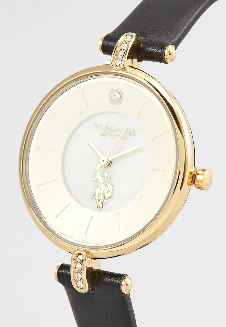 US POLO WOMEN'S CALF LEATHER STRAP WITH RHINESTONE DETAILING