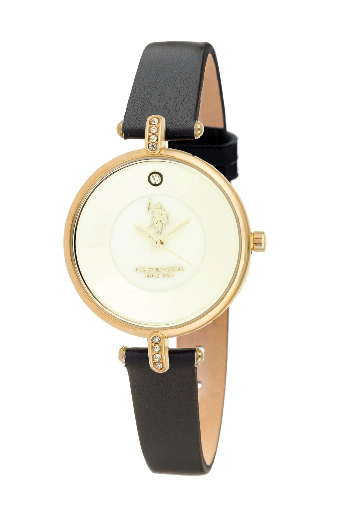 US POLO WOMEN'S CALF LEATHER STRAP WITH RHINESTONE DETAILING