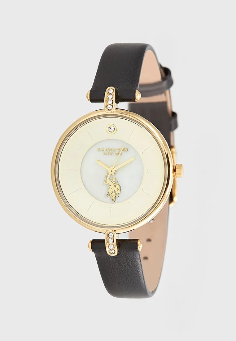 US POLO WOMEN'S CALF LEATHER STRAP WITH RHINESTONE DETAILING