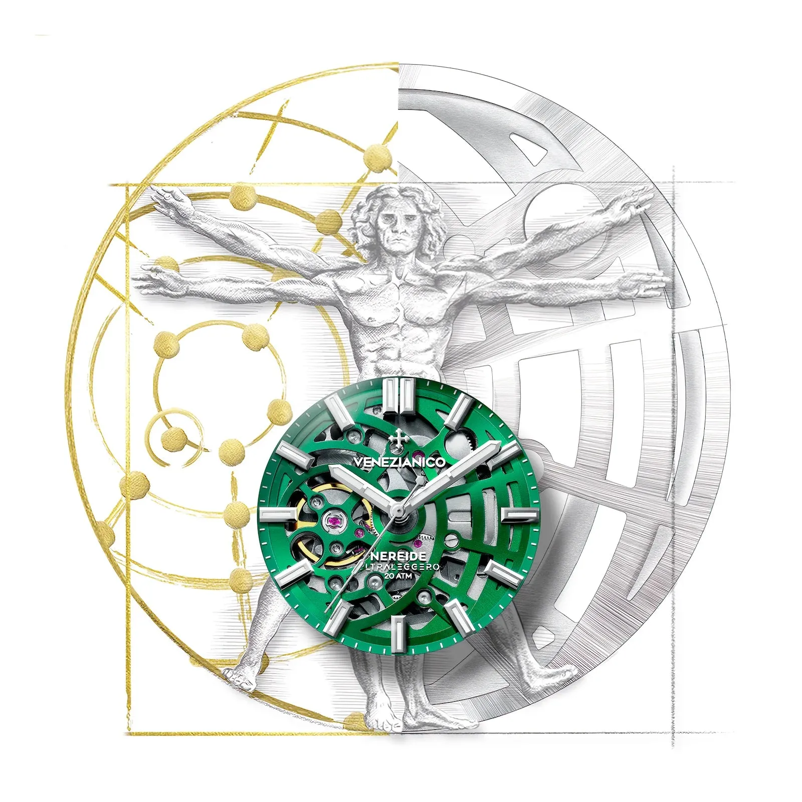 Venezianico Automatic Watch Nereide UltraLeggero 42 Skeleton Green 3921507