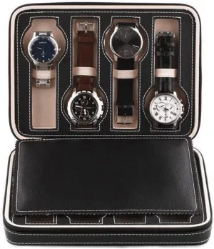 Watch Box for Men, Watch Organizer 8 Slot, Watch Display Case, Watch Rotating Display Case, Two Layers with Partition Board, for Men, Women, Child Husband Dad Gift Idea (Brown, Pu Synthetic Leather)