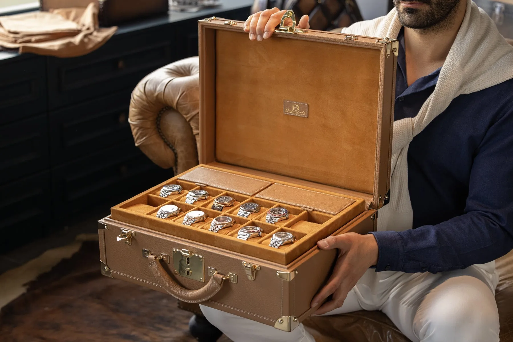 Watch Trunk - Saffiano Camel