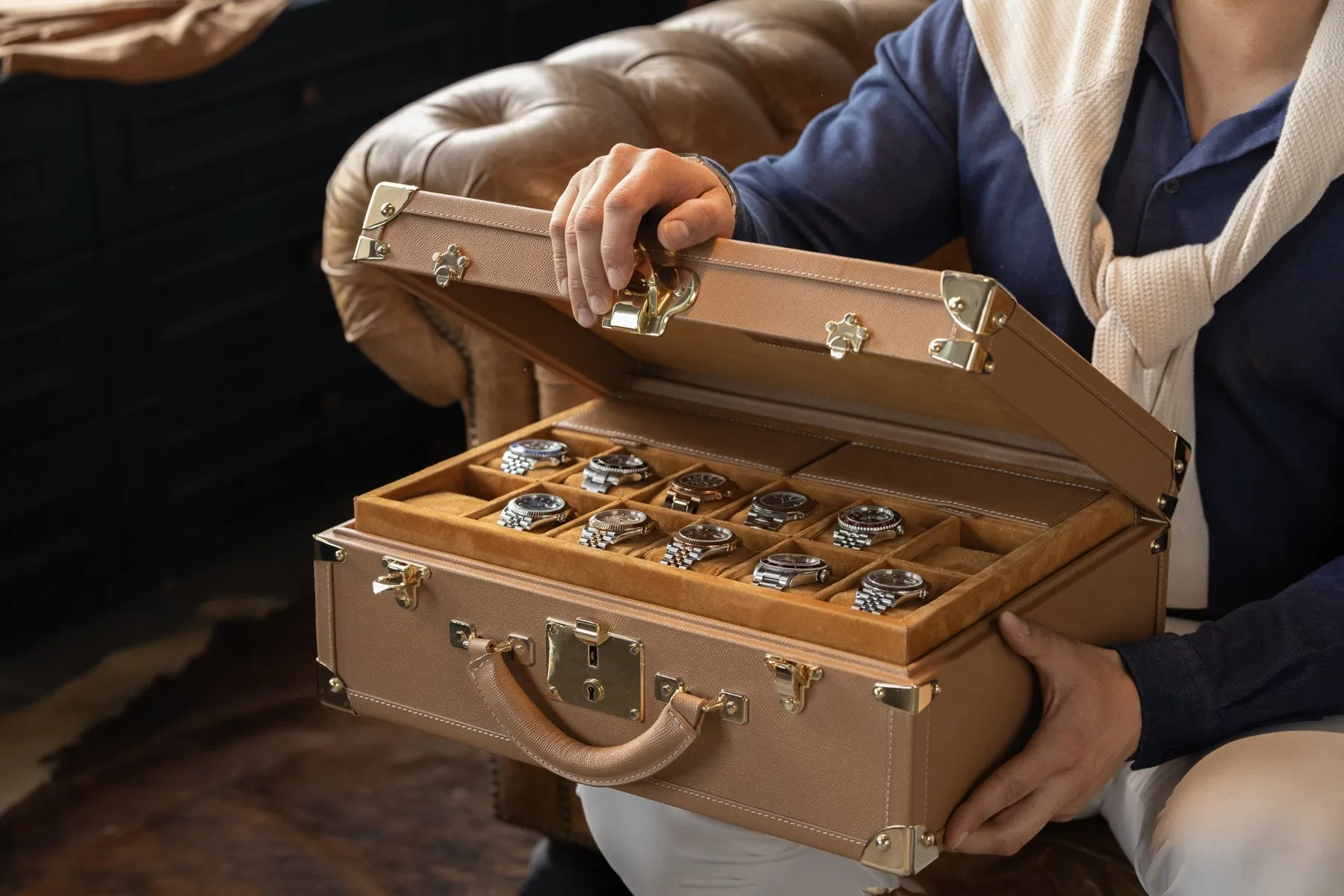 Watch Trunk - Saffiano Camel