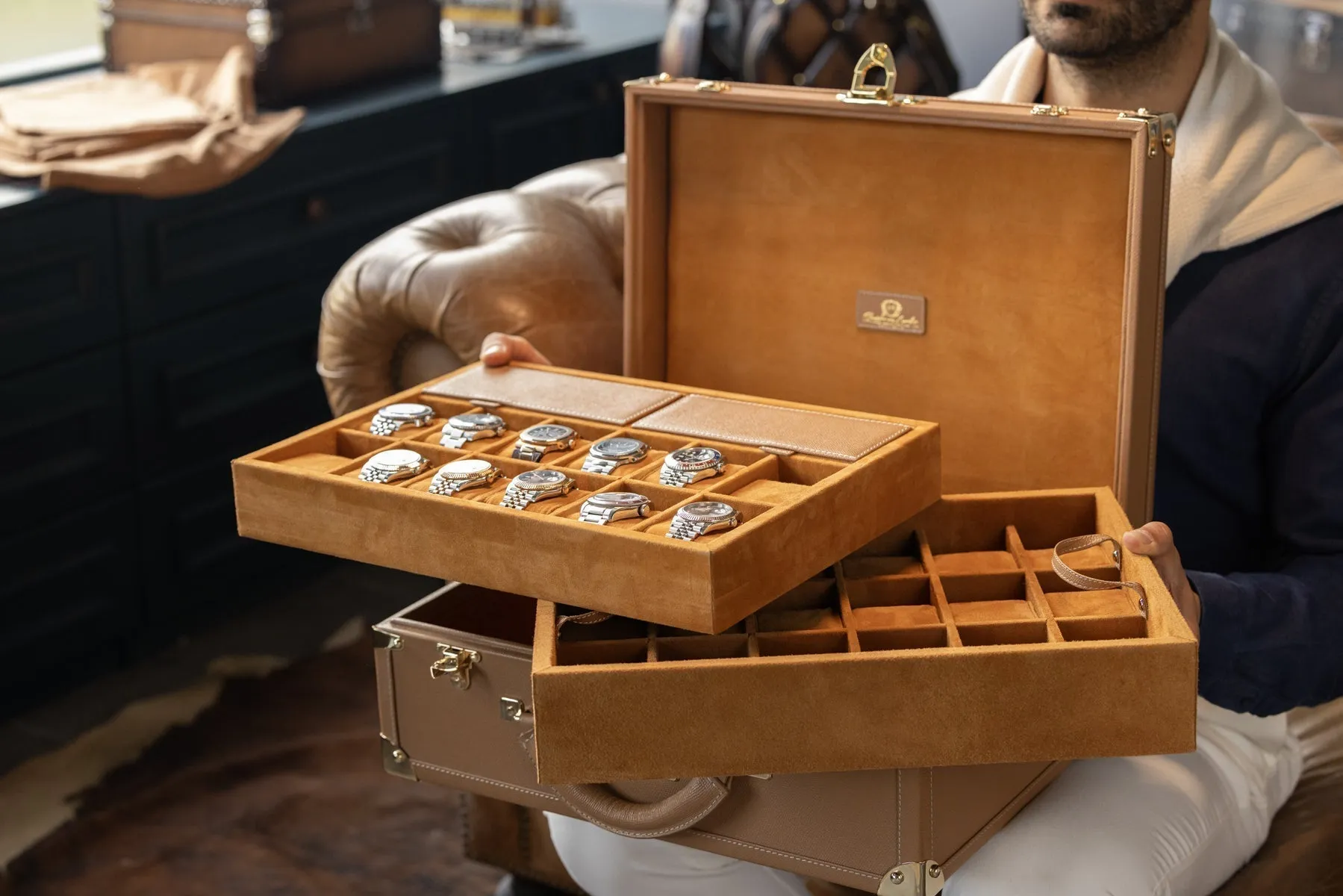 Watch Trunk - Saffiano Camel