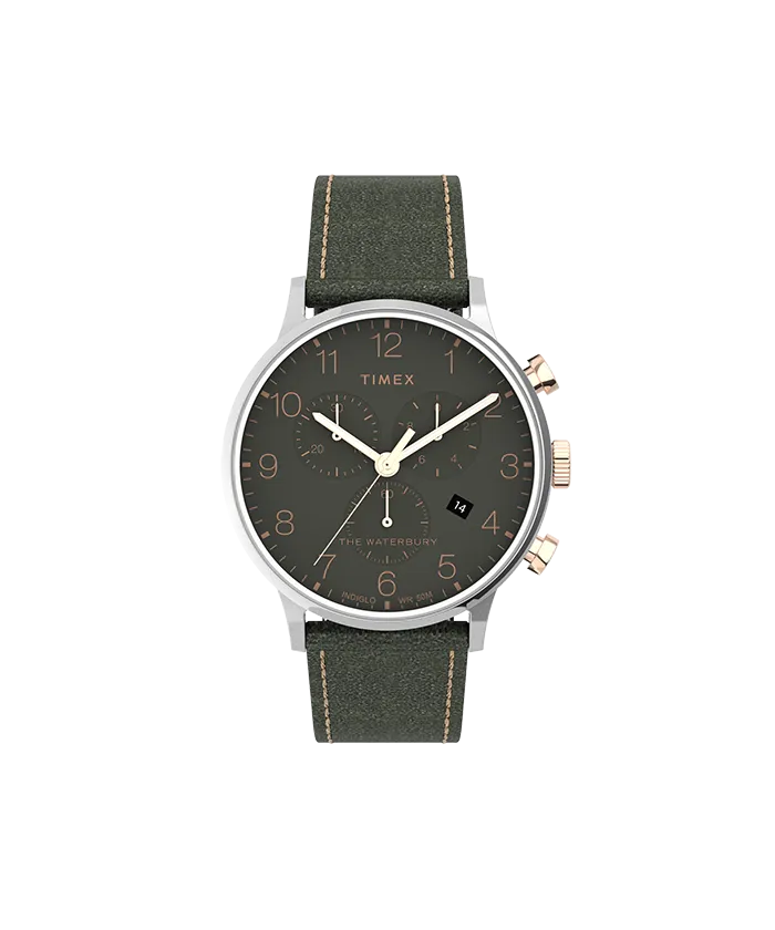 Waterbury Classic Chrono 40mm SST Case Green Dial Green Leather Strap TW2T71400VQ