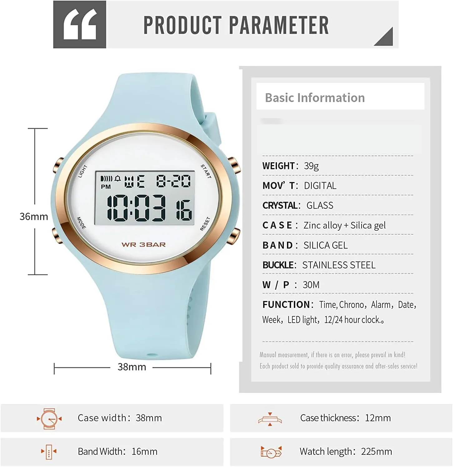 XCZAP Outdoor Sport Watches Alarm Clock 5Bar Waterproof LED Digital Watch